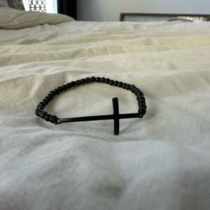 Black Beaded Cross Bracelet